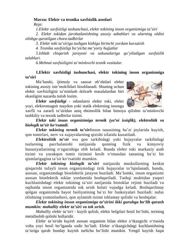 Elektr va texnika xavfsizlik asoslari
