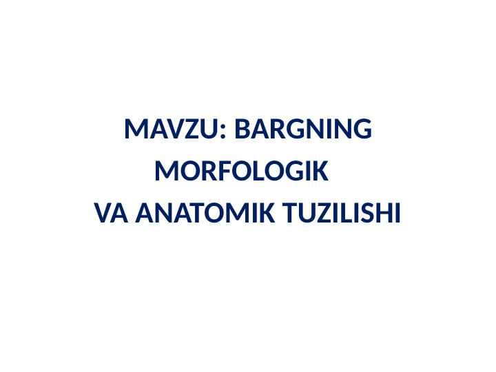 BARGNING MORFOLOGIK  VA ANATOMIK TUZILISHI