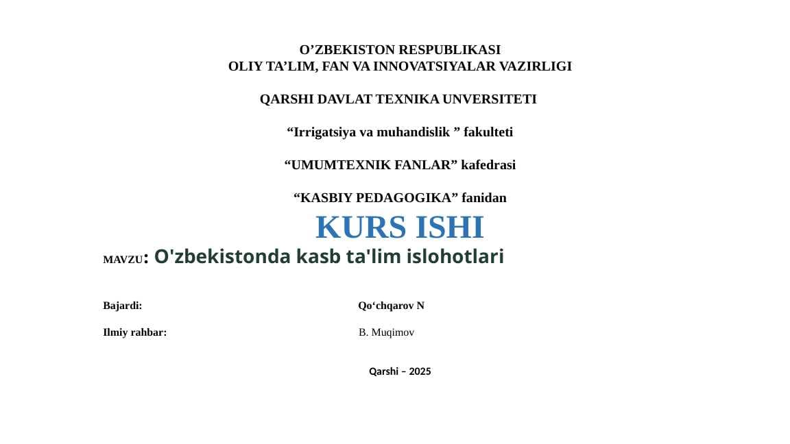 O'zbekistonda kasb ta'lim islohotlari