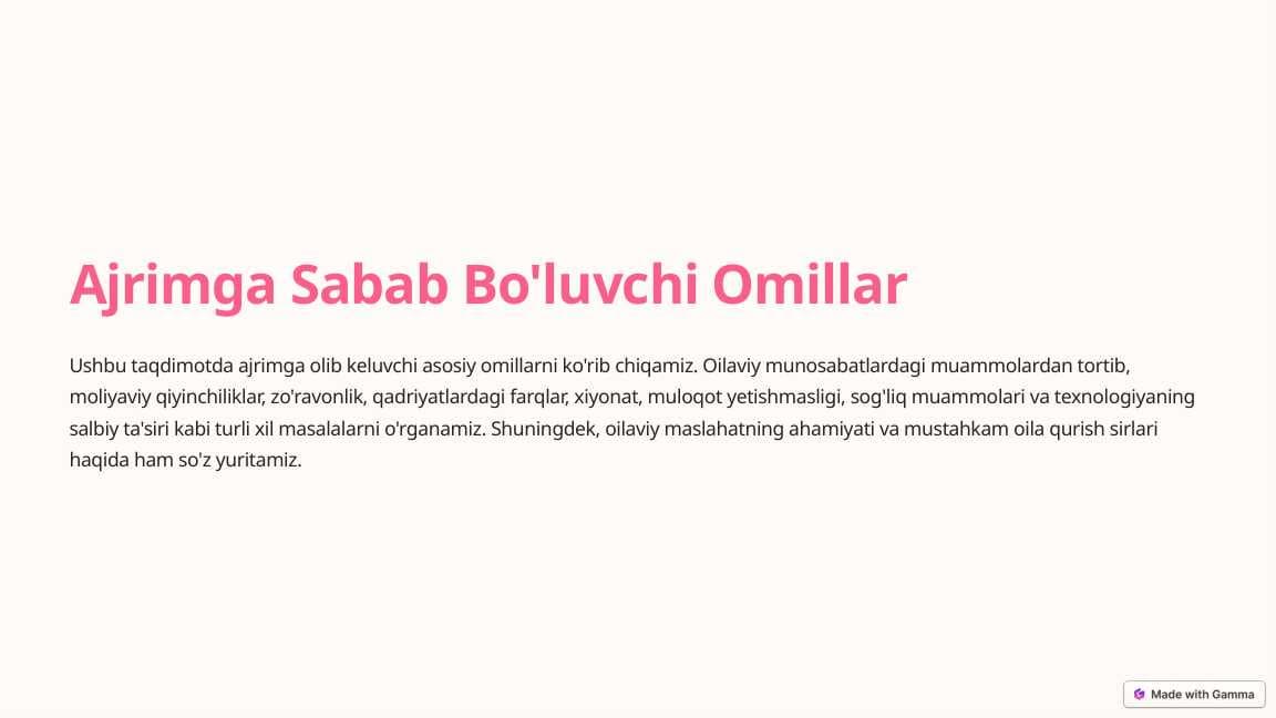 Ajrimga Sabab Bo'luvchi Omillar