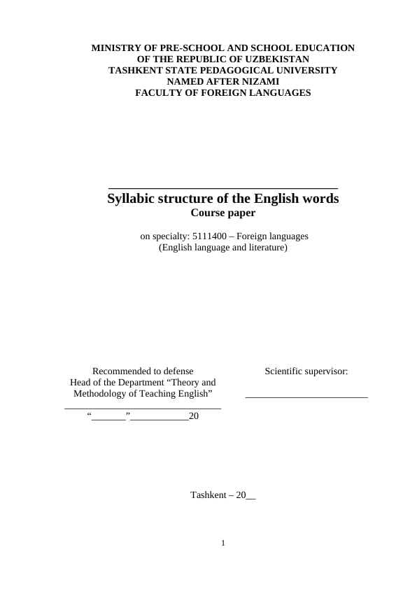 Syllabic structure of the English words