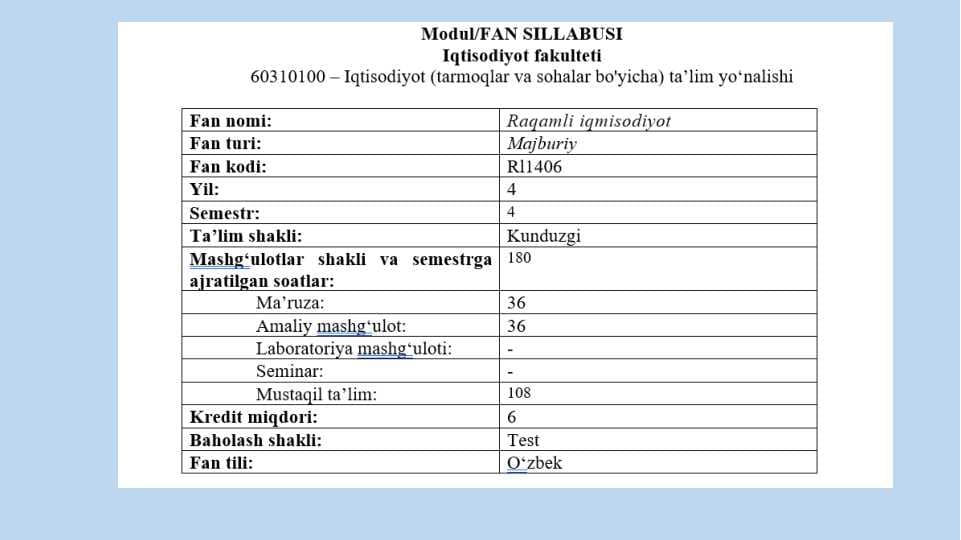 Raqamli iqtisodiyot asoslari