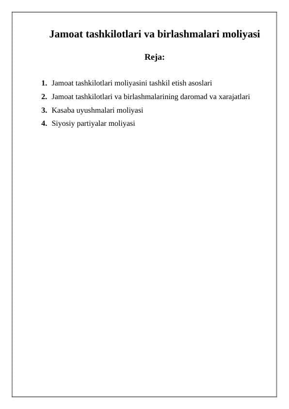 Jamoat tashkilotlari va birlashmalari moliyasi