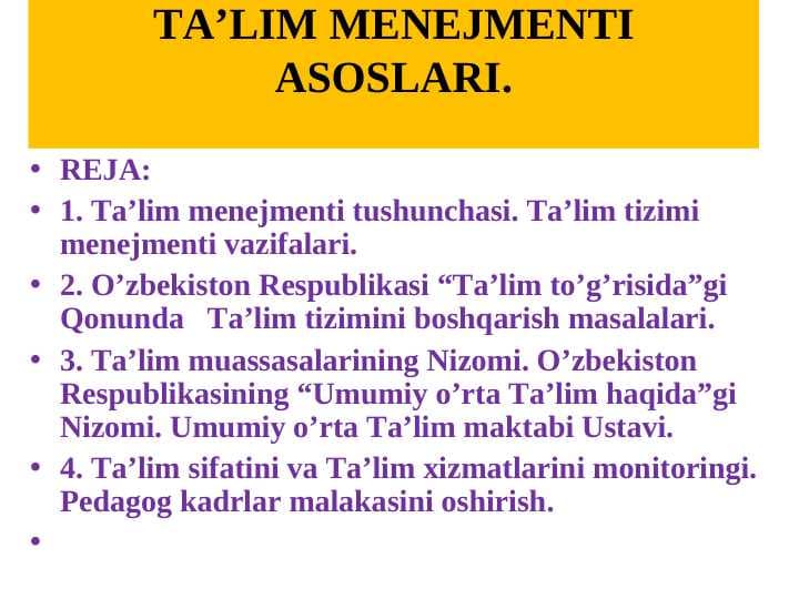 TA’LIM MENEJMENTI ASOSLARI