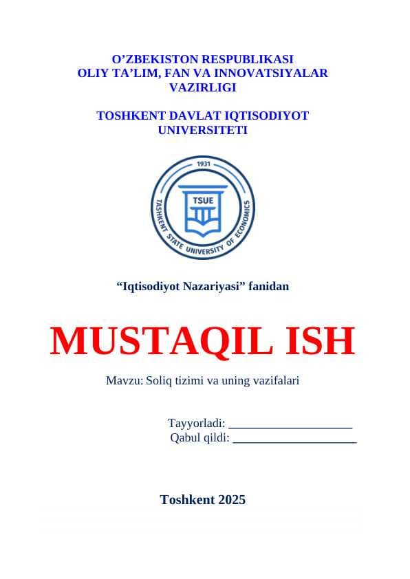Soliq tizimi va uning vazifalari