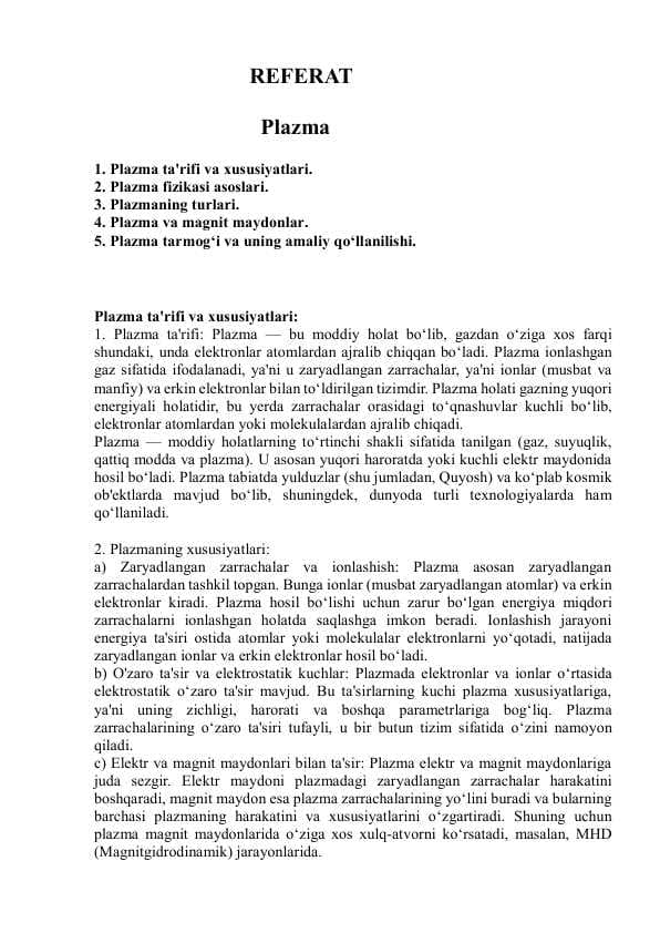 Plazma Referat