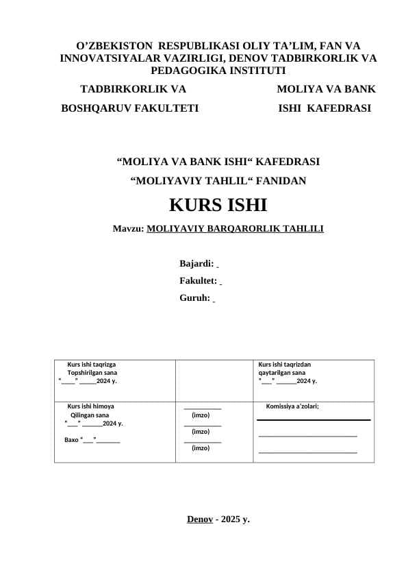MOLIYAVIY BARQARORLIK TAHLILI