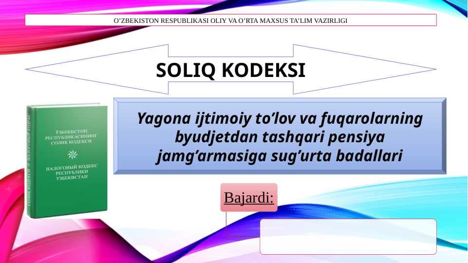 Soliq kodeksi Pensiya ta'minoti sifatida