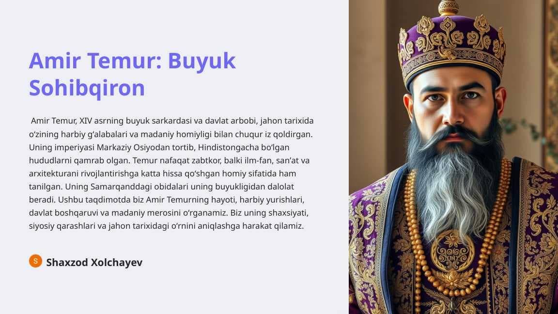 Amir Temur Buyuk Sohibqiron haqida ma'lumot