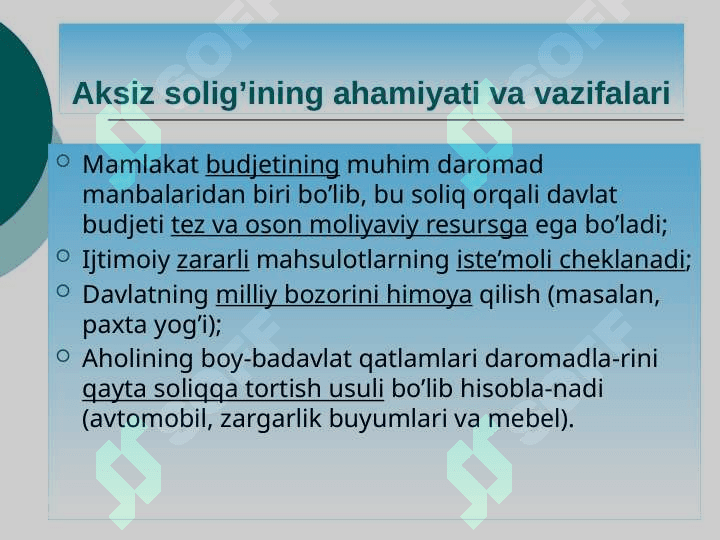 Aksiz solig'i UMUMIY