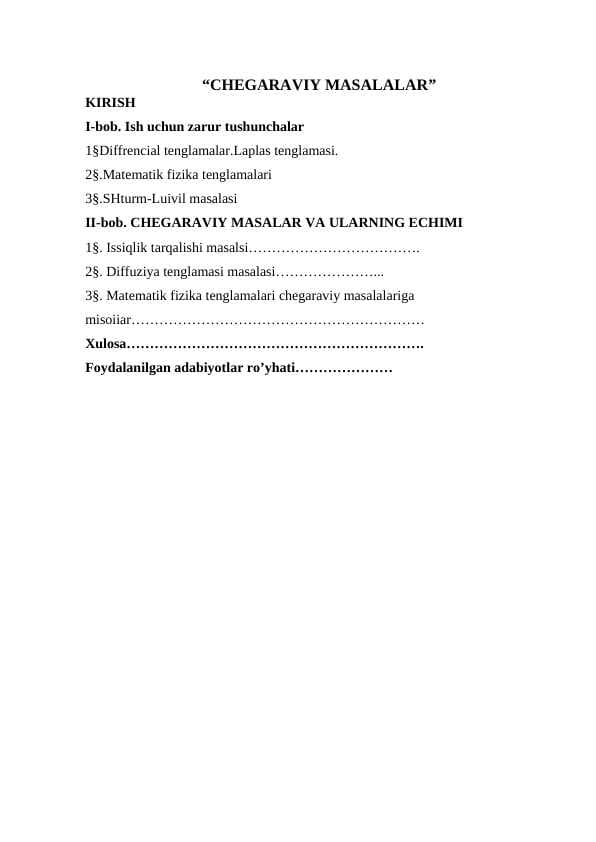 CHEGARAVIY MASALALAR