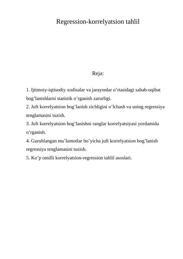 Regression-korrelyatsion tahlil