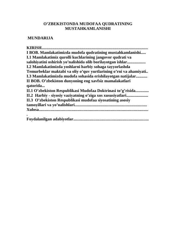 O'zbekistonda mudofaa qudratining mustahkamlanishi