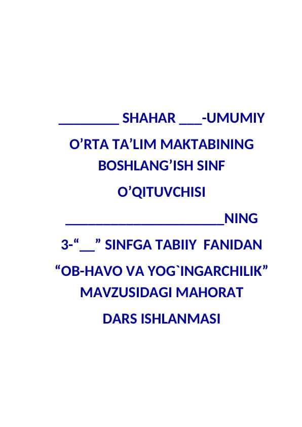3-sinf TABIIY  FAN dars ishlanmasi