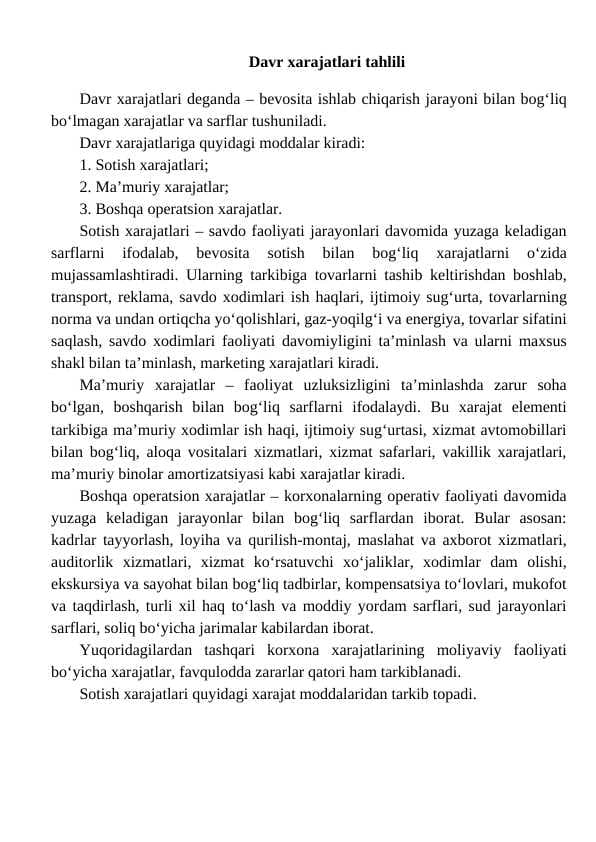 Davr xarajatlari tahlili