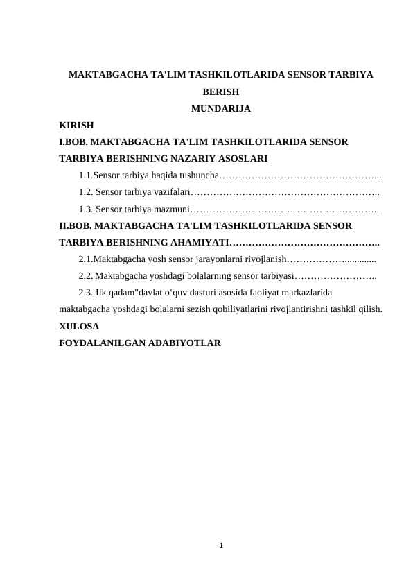 MAKTABGACHA TA'LIM TASHKILOTLARIDA SENSOR TARBIYA BERISH