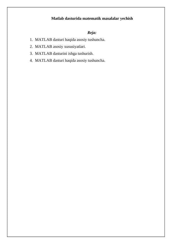 Matlab dasturida matematik masalalar yechish