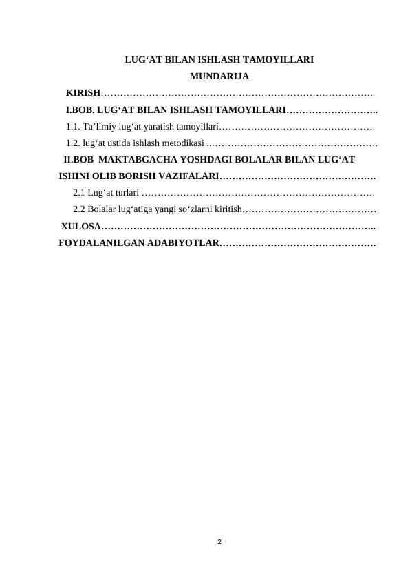 LUGʻAT BILAN ISHLASH TAMOYILLARI