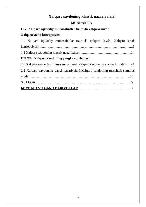 Xalqaro savdoning klassik nazariyalari