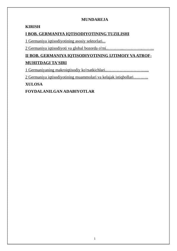 Germaniya Federativ Respublikasi xo`jaligi