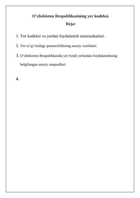 O’zbekiston Respublikasining yer kodeksi
