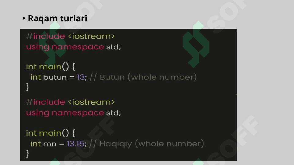 C++ Ma'lumot turlari.#