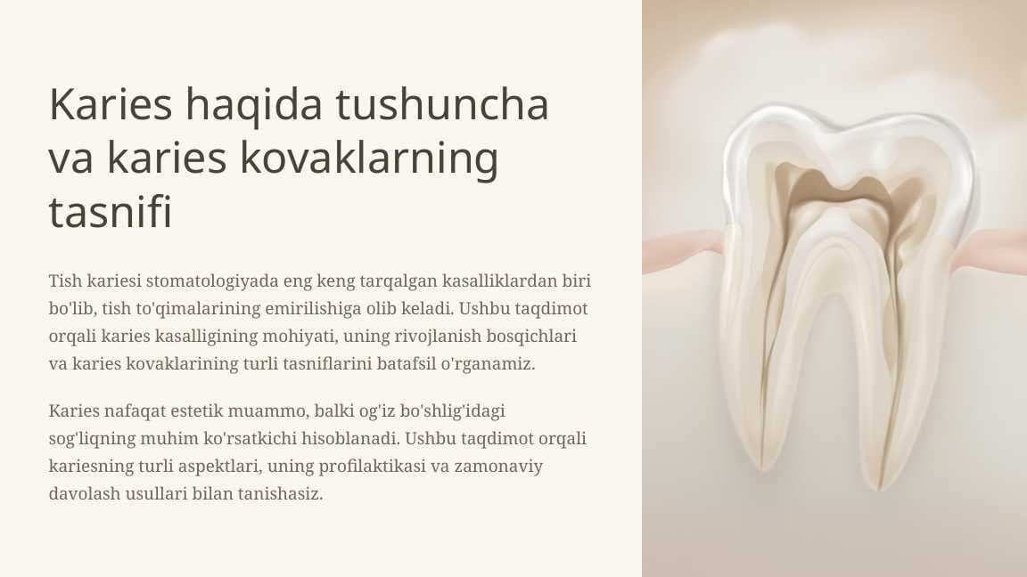 Karies haqida tushuncha. Karies kovaklarning tasnifi.