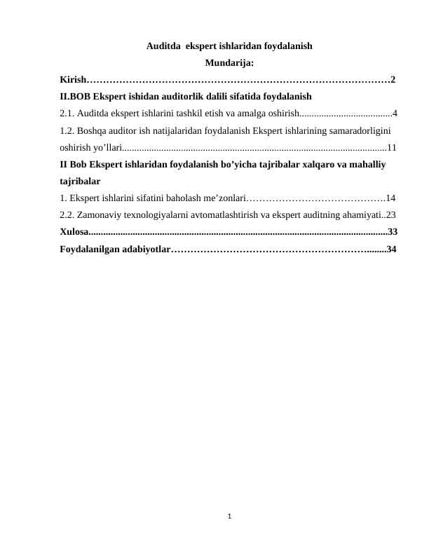 Auditda  ekspert ishlaridan foydalanish