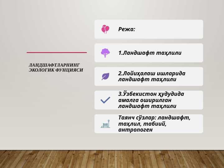 ЛАНДШАФТЛАРНИНГ ЭКОЛОГИК ФУНЦИЯСИ