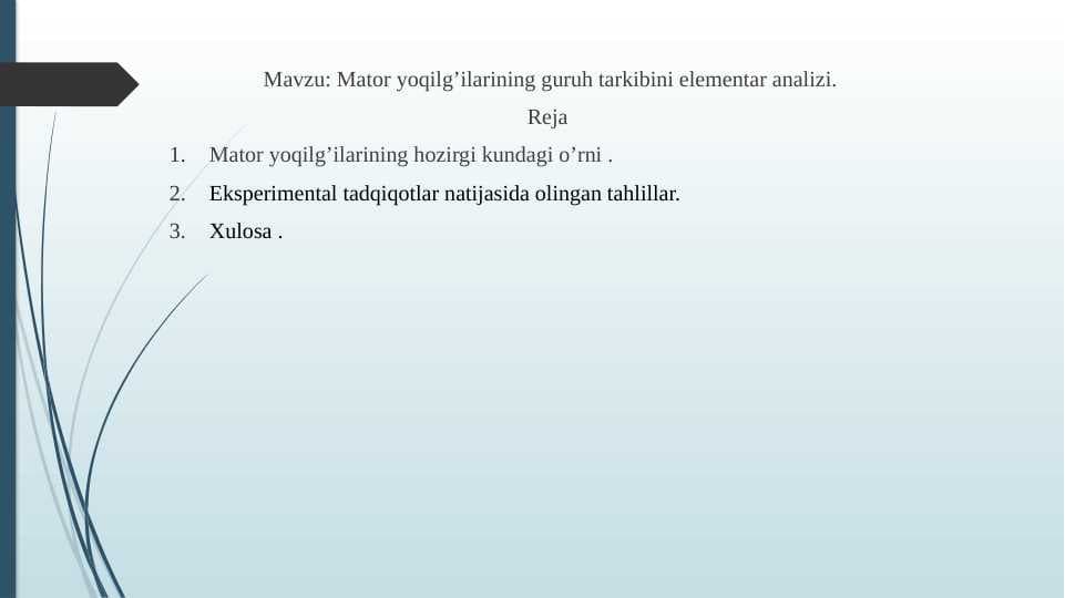 Mator yoqilg’ilarining guruh tarkibini elementar analizi