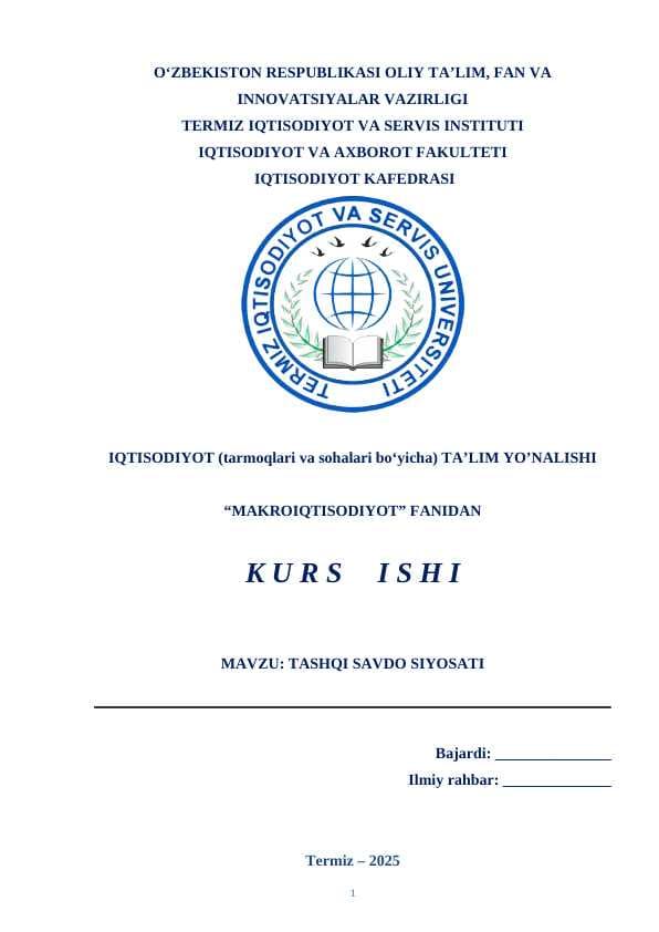 TASHQI SAVDO SIYOSATI KURS ISHI