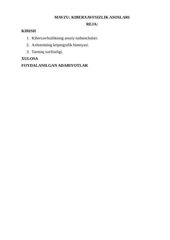 KIBERXAVFSIZLIK ASOSLARI
