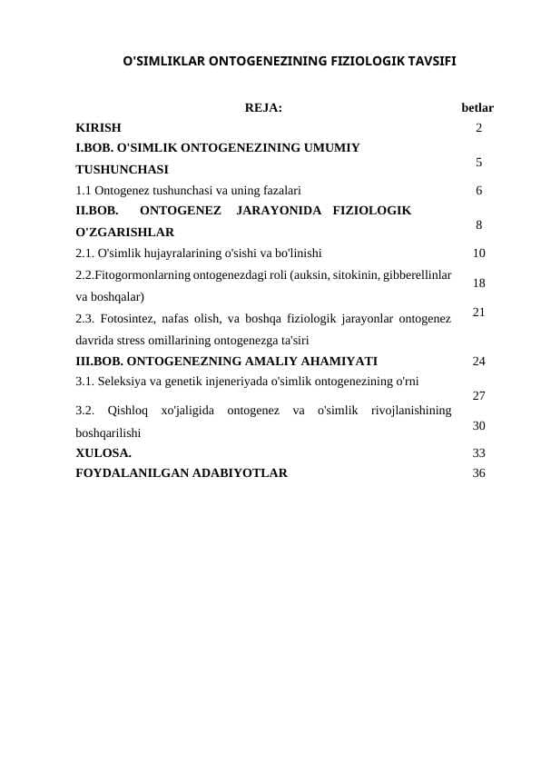 O'SIMLIKLAR ONTOGENEZINING FIZIOLOGIK TAVSIFI
