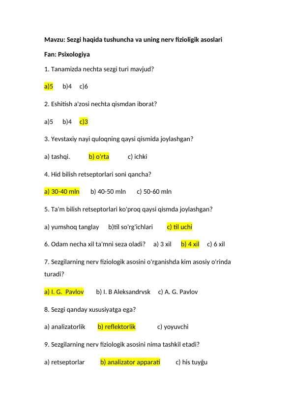 "Sezgi" mavzusida test psixologiya