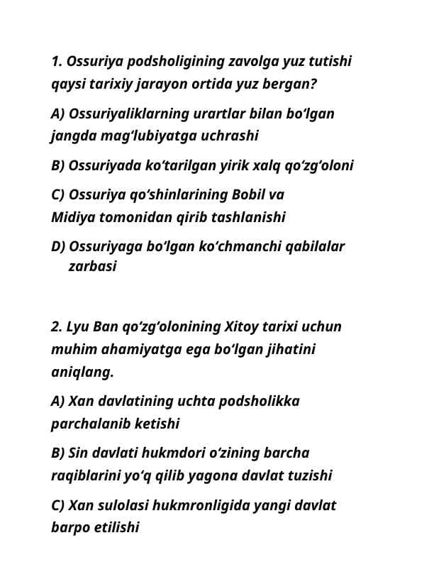 Tarixdan testlar.