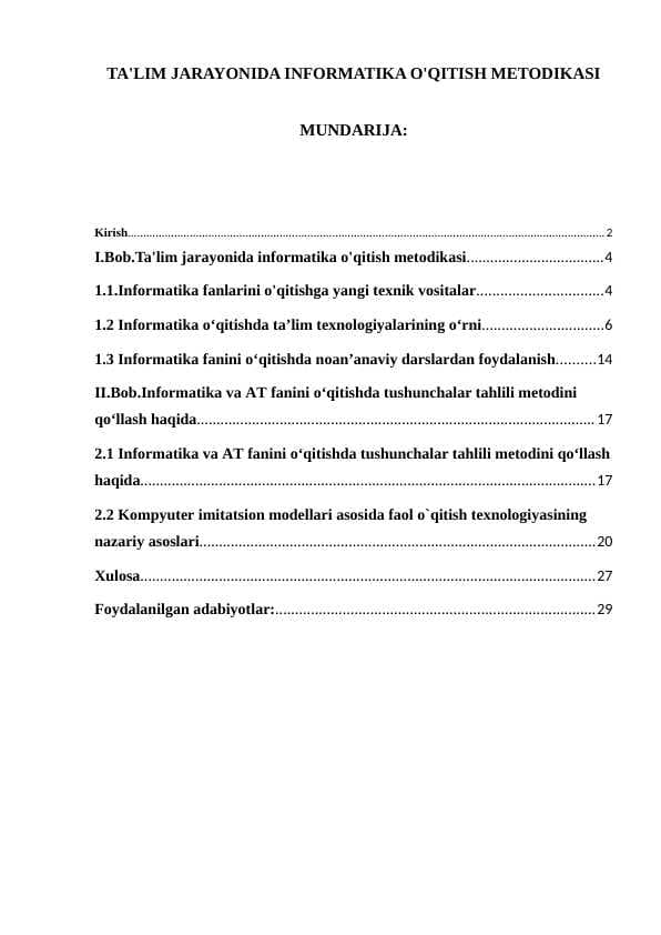 TA'LIM JARAYONIDA INFORMATIKA O'QITISH METODIKASI