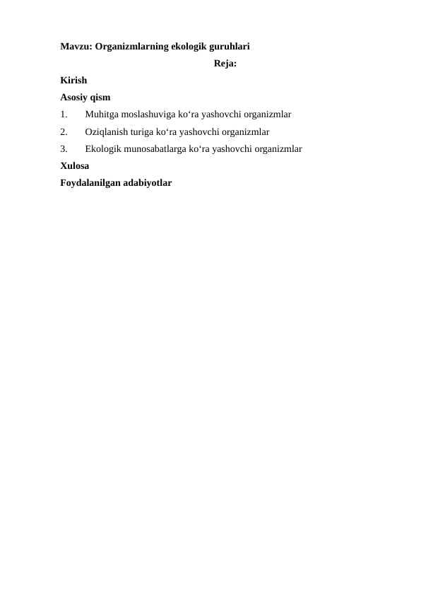 Organizmlarning ekologik guruhlari
