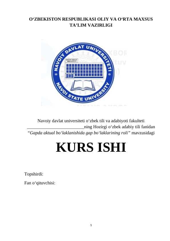 Gapda aktual bo‘laklanishida gap bo‘laklarining roli KURS ISHI