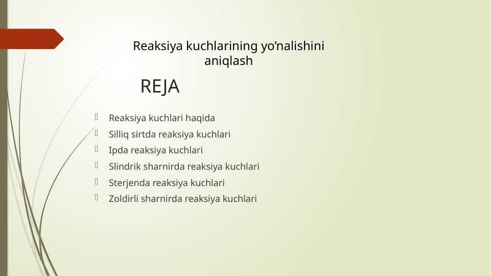 Reaksiya kuchlarining yo’nalishini aniqlash