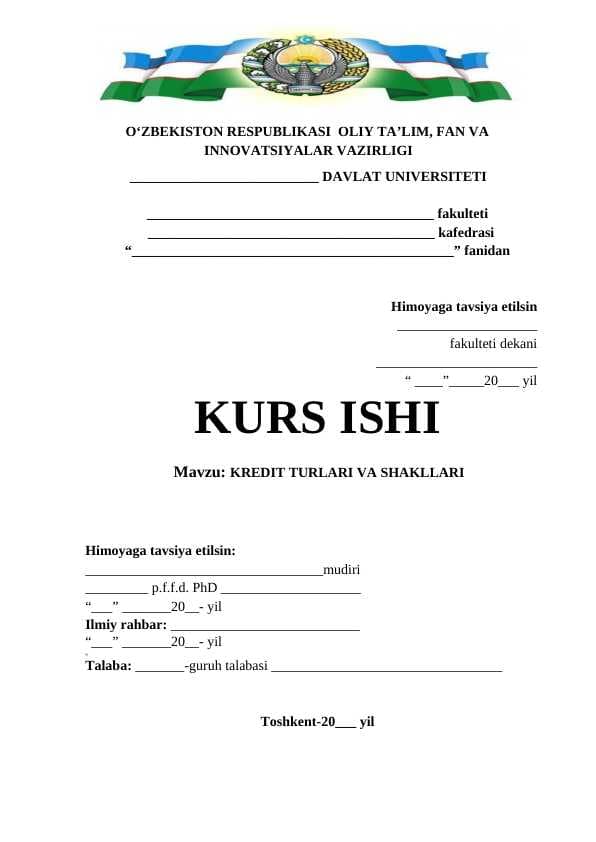 KREDIT TURLARI VA SHAKLLARI