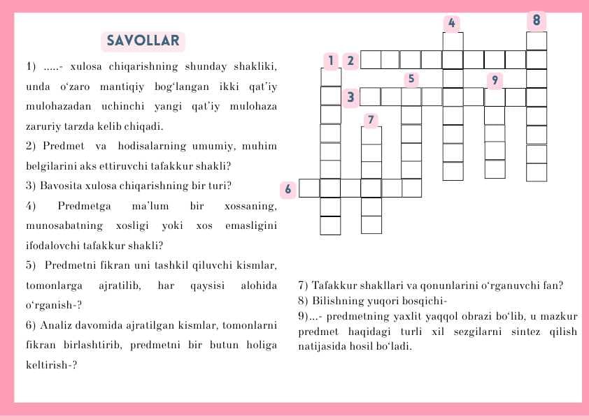 Falsafa fanidan krasvord javoblari bilan