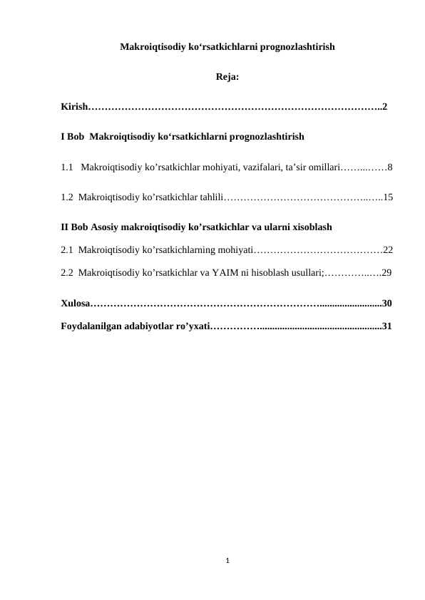 Makroiqtisodiy ko‘rsatkichlarni prognozlashtirish