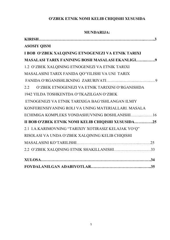 O'ZBEK ETNIK NOMI KELIB CHIQISHI XUSUSIDA