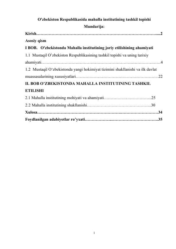 O'zbekiston Respublikasida mahalla institutining tashkil topishi