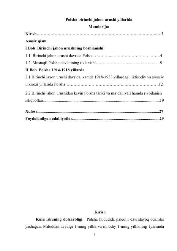 Polsha birinchi jahon urushi yillarida