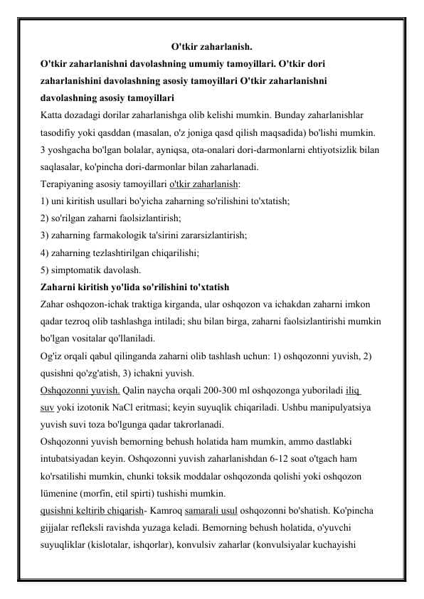 O'tkir zaharlanish