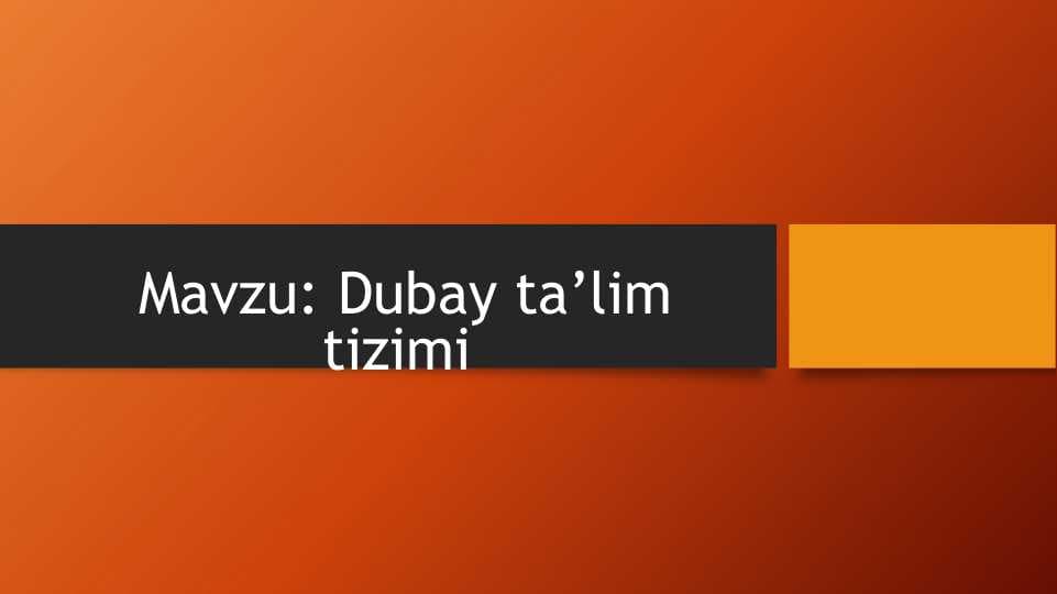 Dubay ta’lim tizimi