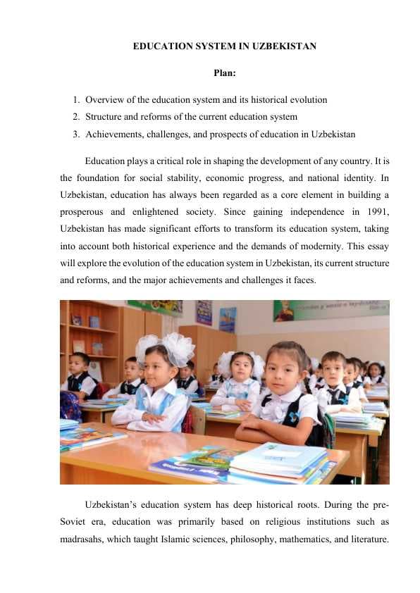 EDUCATION SYSTEM IN UZBEKISTAN