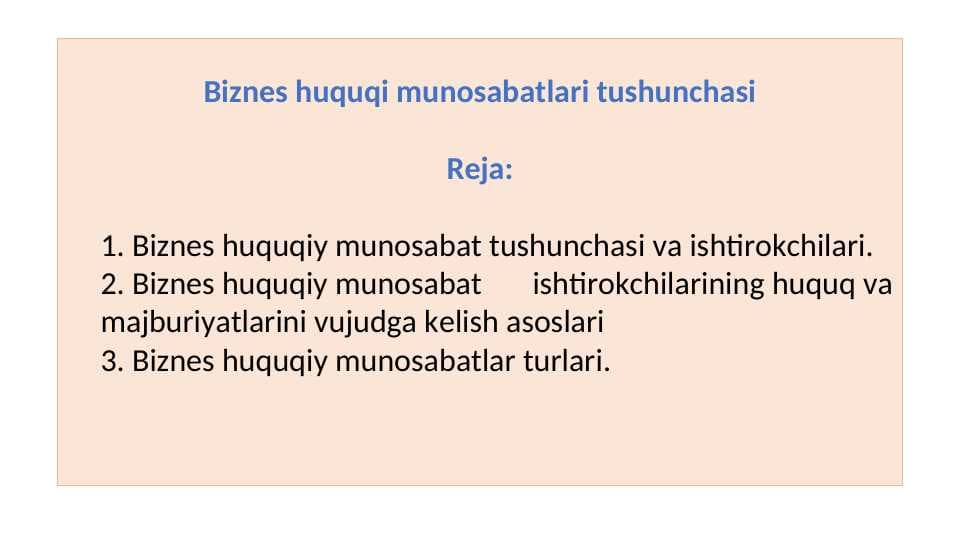 Biznes huquqi munosabatlari tushunchasi