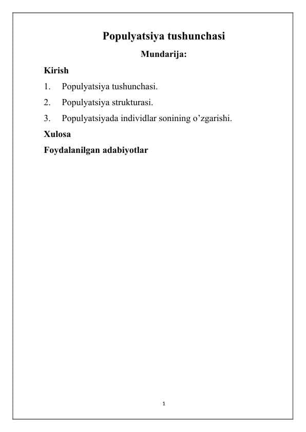 Populyatsiya tushunchasi